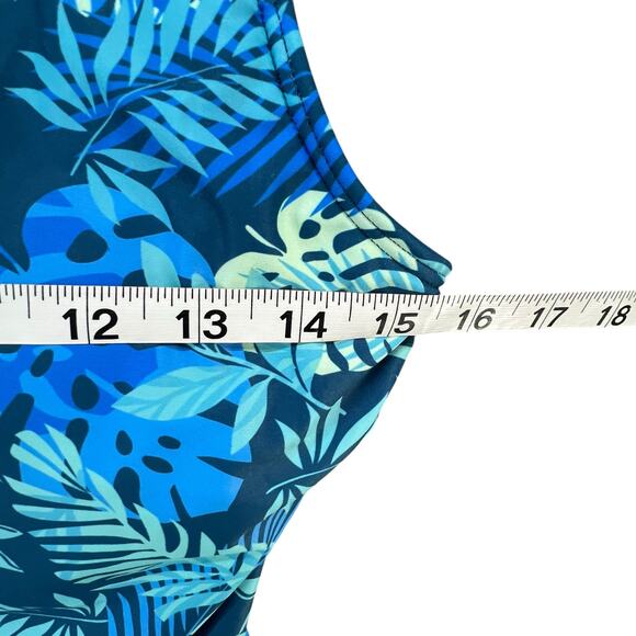 Aqua Eve Tankini Top Women L Blue Tropical Leaves Ruched Tummy Control Beach - Picture 8 of 15